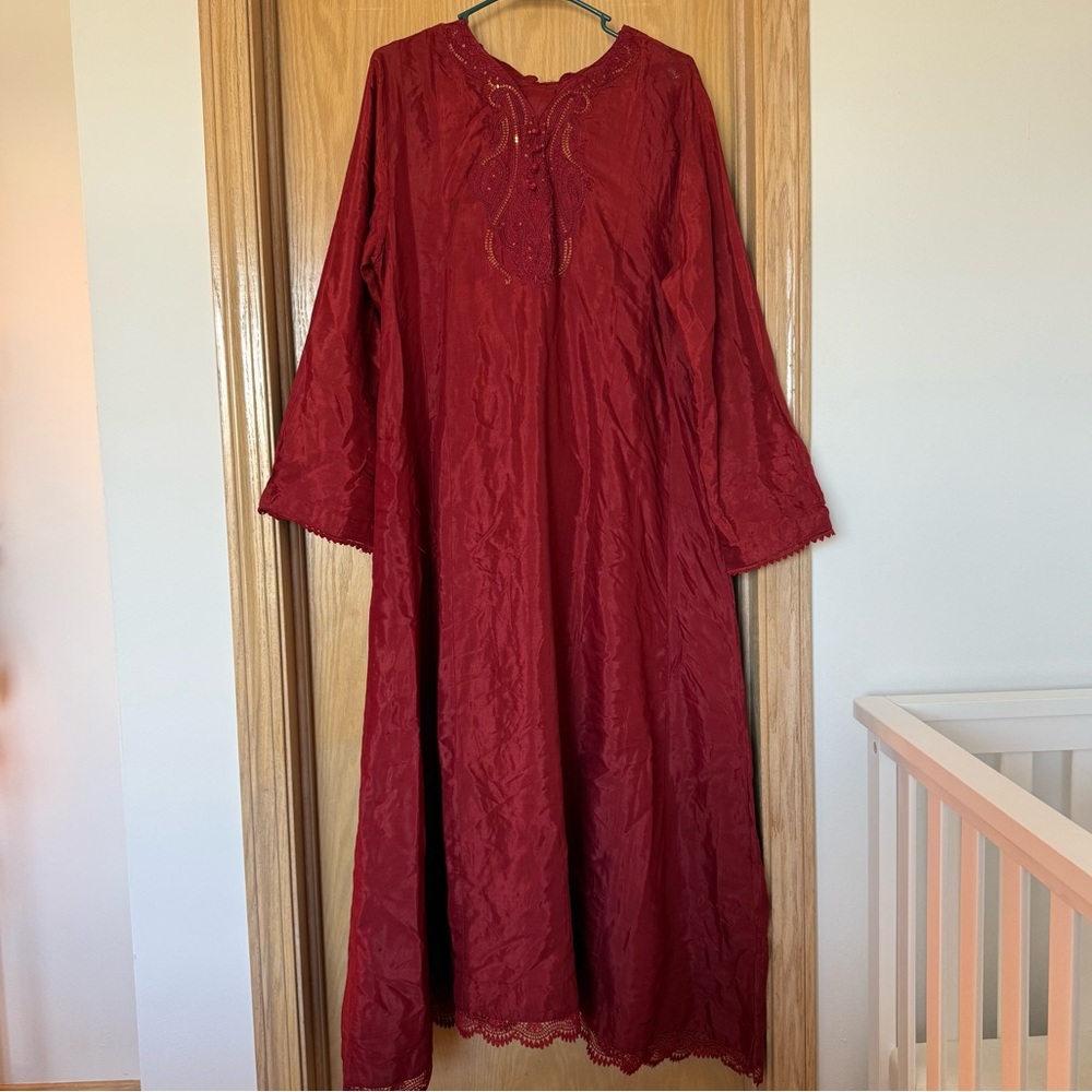 Ethnic Floor length 3-piece Maroon suit